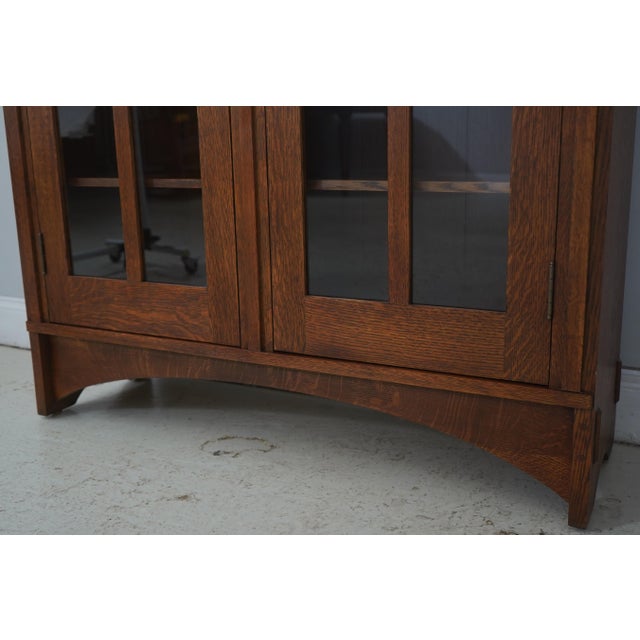 Stickley Mission Oak Leaded Glass Door Bookcase For Sale - Image 11 of 15