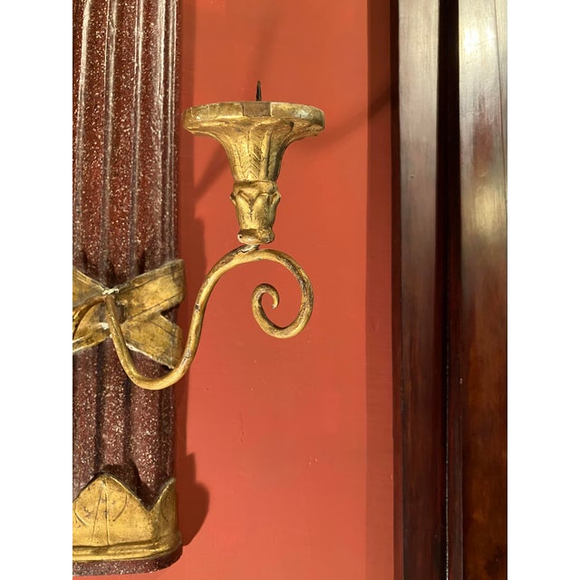 Large Tuscan Empire Giltwood and Faux Porphyry Wall Sconces, Set of 2 For Sale - Image 9 of 15