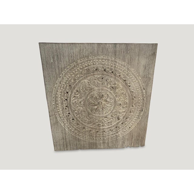 1900 - 1909 Antique White Washed Merbau Wood Carved Panel For Sale - Image 5 of 5