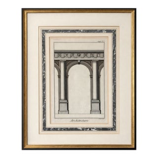 Antique Architectural Engraving “Architecture” – Classical Arch & Column Study – Framed For Sale