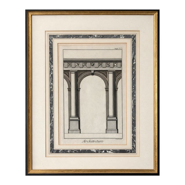 Antique Architectural Engraving “Architecture” – Classical Arch & Column Study – Framed For Sale