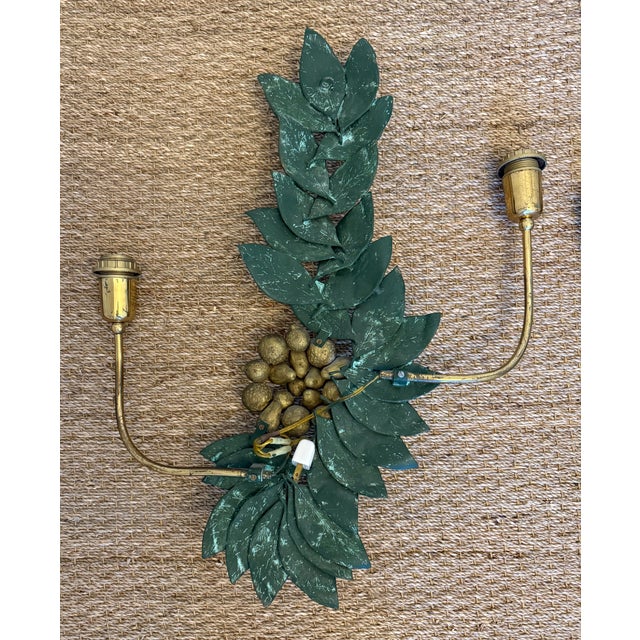 Bronze and Brass Sculptural Grape/Lemon Leaf Wall Sconces For Sale - Image 9 of 12