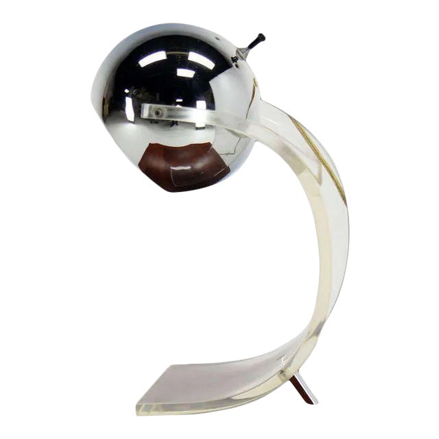 Vintage Mid Century Chrome Globe and Lucite Base Table Lamp For Sale