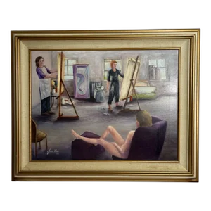 1983 Nude Model Scene Oil Painting Signed by Gloria Hess