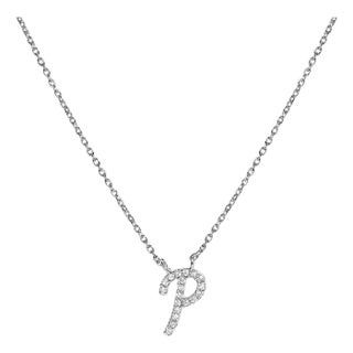10K White Gold Diamond Accent "P" Initial Script Style Pendant Necklace For Sale