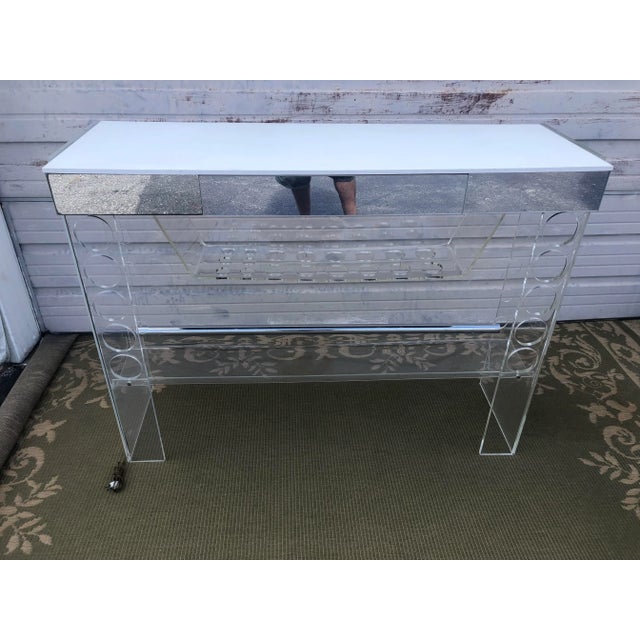 Mid-Century Modern Midcentury Lucite Bar Mirrored with Chrome Foot Railing For Sale - Image 3 of 9