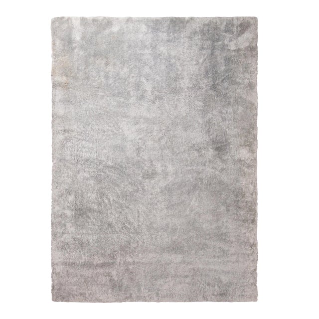 Rug & Kilim’s Textural Plain Rug in Gray/Silver Two Tones, High Pile For Sale