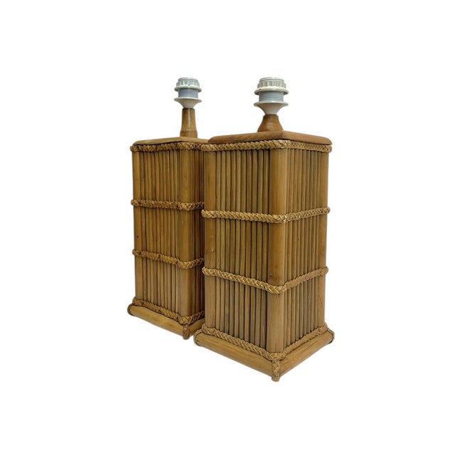 Mid-Century Modern Modernist Table Lamps in Bamboo and Rattan Reed from Leola, 1960s, Set of 2 For Sale - Image 3 of 13