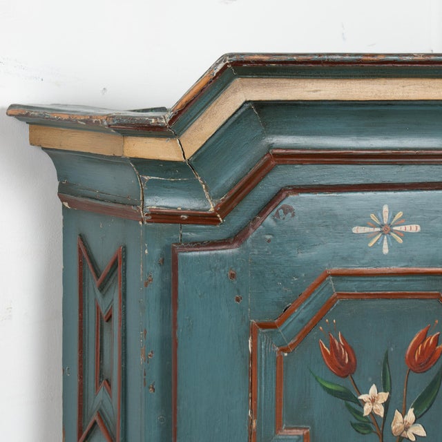 Folk Art Original Painted Swedish Hanging Corner Cabinet, Dated 1784 For Sale - Image 3 of 9