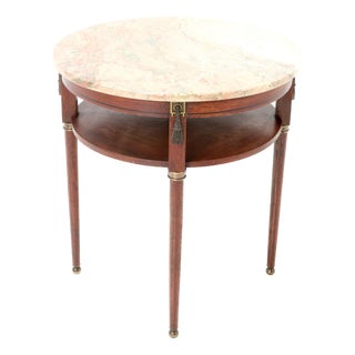 Art Deco French Oak Side Table with Marble Top, 1930s For Sale