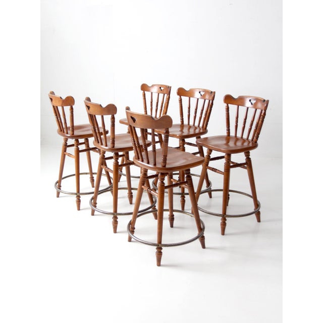 Wood Mid-Century Tell City Swivel Seat Counter Stools Set of 6 For Sale - Image 7 of 17