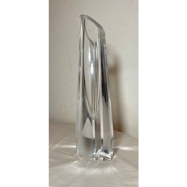 Glass Tall Mint Condition Signed Baccarat Colorless Crystal Glass Triangular Vase For Sale - Image 7 of 15