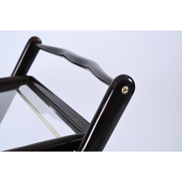 Mid-Century Italian Trolley Bar Cart in Wood and Glass attributed to Cesare Lacca, 1950s For Sale - Image 10 of 16