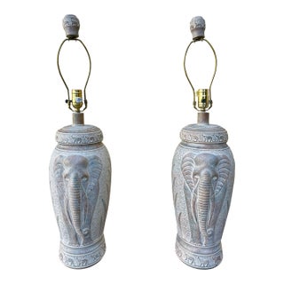 A Pair of Large 1990s Coastal / Bohemian Style Elephant Table Lamps by Pacific Coast Lamps. For Sale