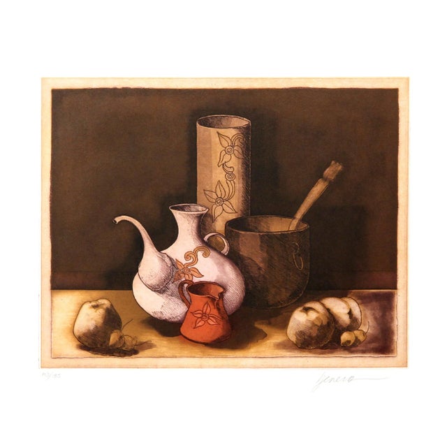 Miguel Herrera, Still Life With Paintbrush, Etching and Aquatint For Sale