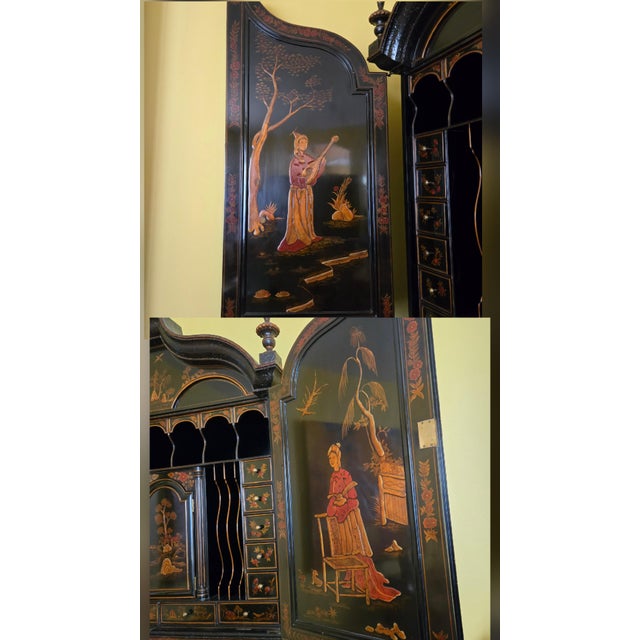 Maitland-Smith Chinoiserie Secretary Slant Front W/Bonnet Top Mirrored Doors Stunning For Sale - Image 6 of 18