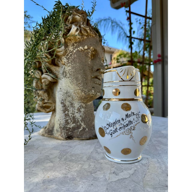 Antique German Porcelain Beer Stein Pitcher With Gilt Decoration For Sale In Houston - Image 6 of 8