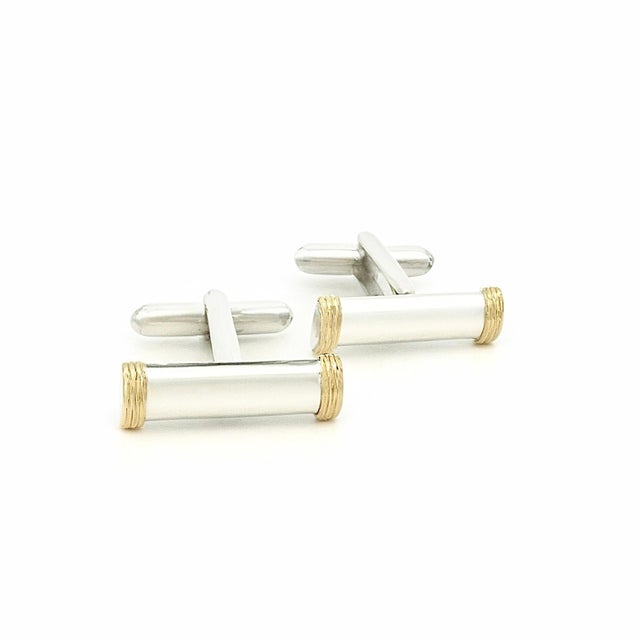 Gold 1990s Pair of Tiffany & Co Cufflinks 18k Gold Sterling Silver Estate For Sale - Image 8 of 11