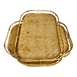 Vintage Bamboo / Rattan Serving Trays- Set of 4 - Excellent Condition For Sale