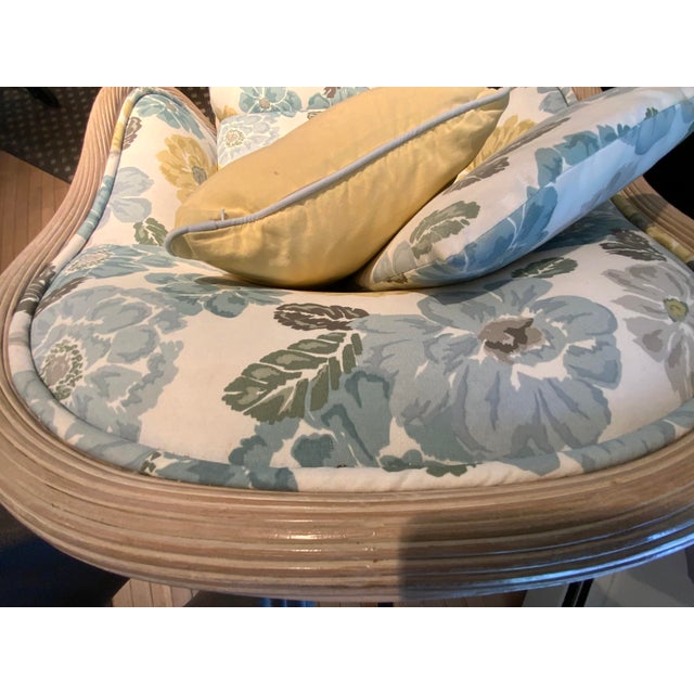 Late 20th Century 20th Century Upholstered Rattan Club Chair and Ottoman For Sale - Image 5 of 6