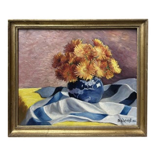 French Expressionist Floral Still Life, Oil on Canvas, Signed Nadeval, 1960 For Sale