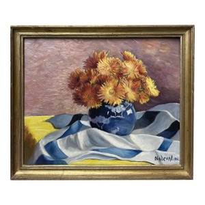 French Expressionist Floral Still Life, Oil on Canvas, Signed Nadeval, 1960