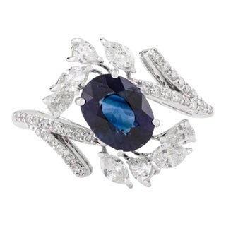Royal Blue Sapphire Diamond Wedding Ring for Women Size 6 For Sale