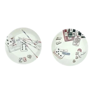 Vintage Gien Gaming Theme French Plates, S/2