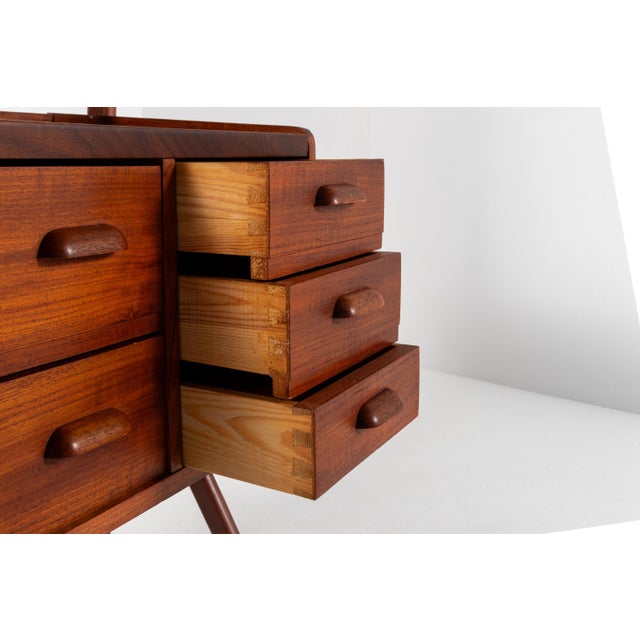 Mid-Century Danish Teak Vanity Table with Black Glass Top, 1960s For Sale - Image 12 of 14