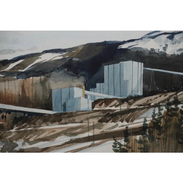 Gray Jack Hambleton (1916-1988) Snowy Industrial Landscape Watercolor C.1970 For Sale - Image 8 of 10