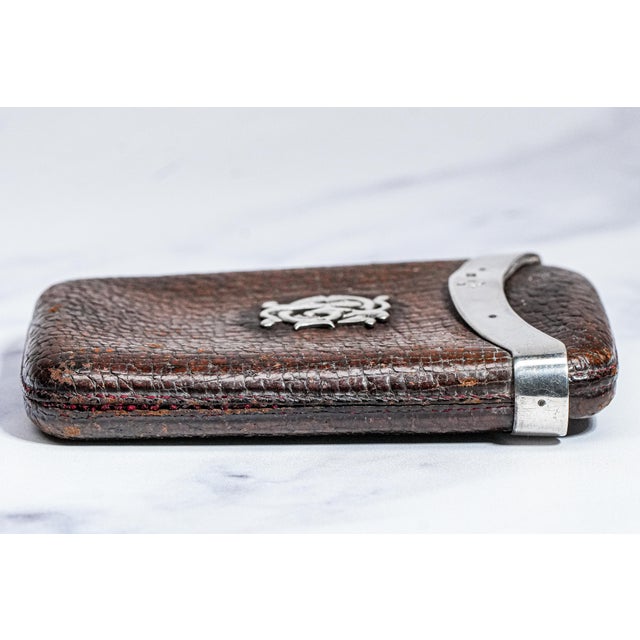19th Century Victorian Antique Leather Sterling Silver Cigar Case Holder Tobacciana For Sale - Image 5 of 11