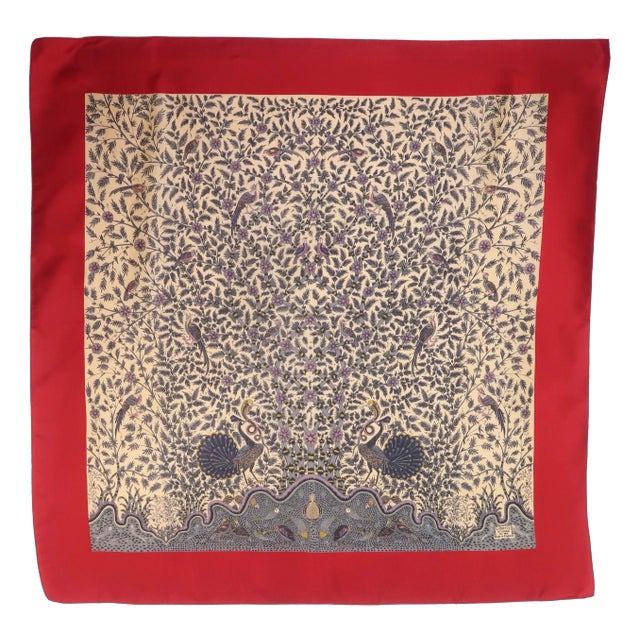 Late 20th Century Liberty of London Peacock Garden Silk Scarf For Sale