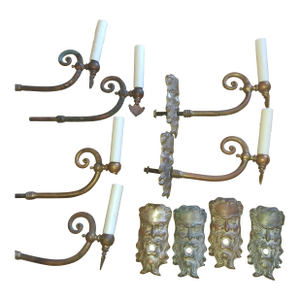 19thc French Neoclassical Bronze "Mr North Wind Blowing Beauty" Gas Converted Wall Sconces Set of 6