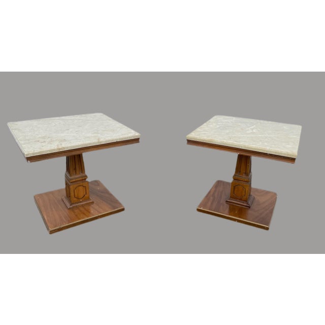 Brown 1970s Mid-Century Modern Walnut Marble Tables - a Pair For Sale - Image 8 of 8