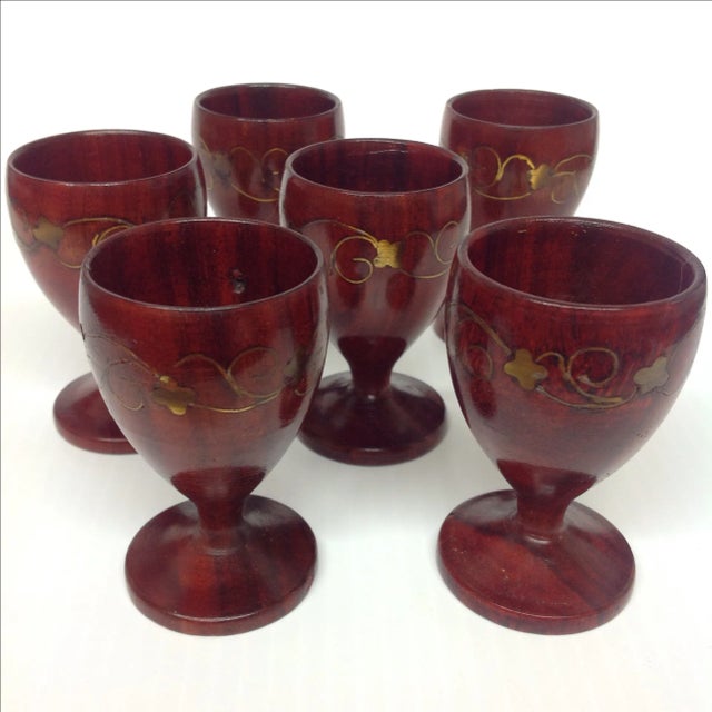 Danish Modern Hand Turned Rose Wood Cordials - 6 For Sale - Image 4 of 6