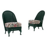 20th Century French Lloyd Loom Chairs With Upholstered Seats - A Pair For Sale
