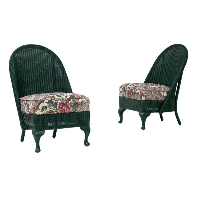 20th Century French Lloyd Loom Chairs With Upholstered Seats - A Pair For Sale