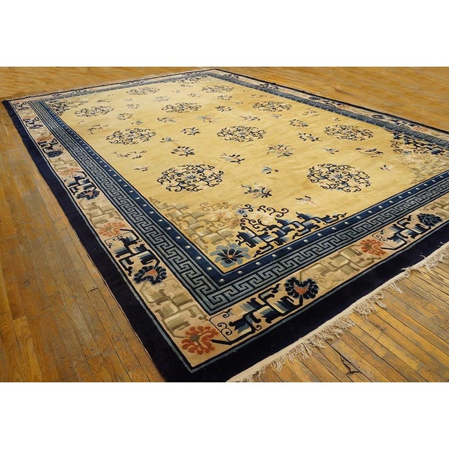 1980s Excellent Light Yellow and Blue Color With Special Florid Design Vintage Chinese Peking Rug For Sale - Image 5 of 8