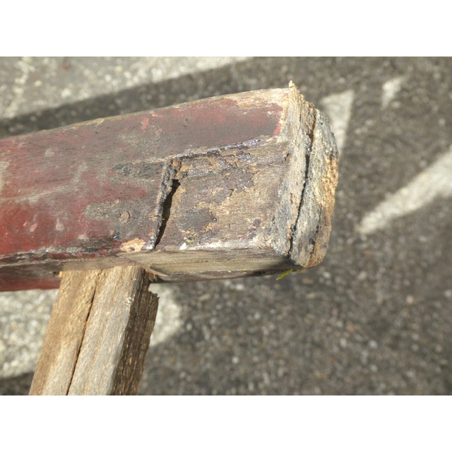 Vintage French Country Farmhouse Rustic Red Stool For Sale - Image 12 of 12