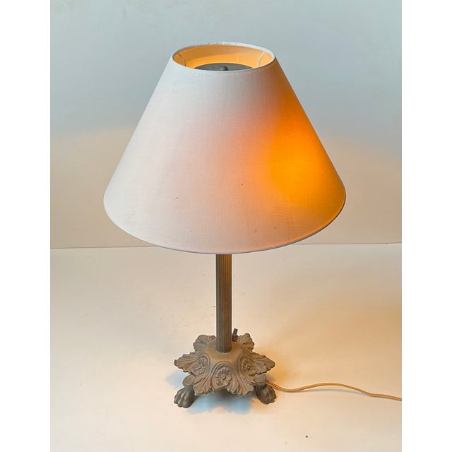 1920s Antique Danish Brass Lion Paw Table Lamp, 1920s For Sale - Image 5 of 11