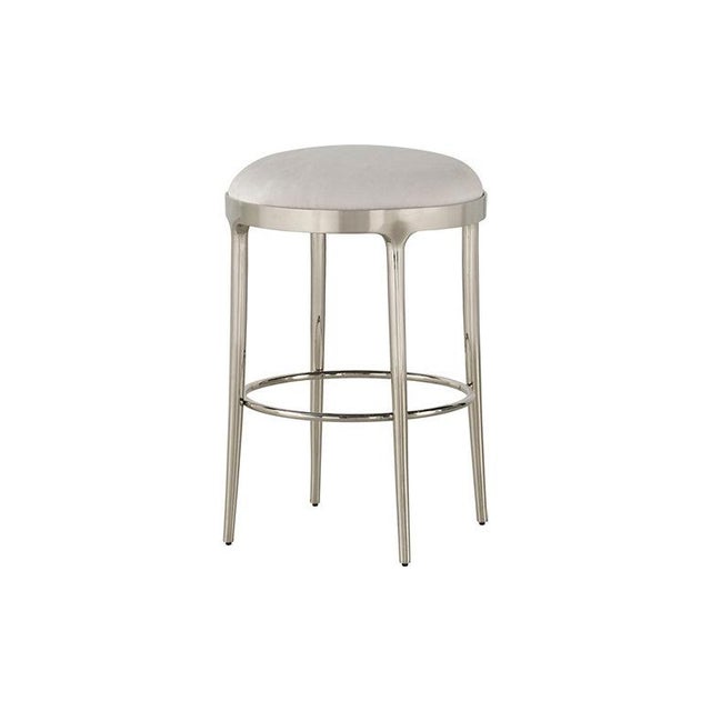 Baker Minimalist Counter Stool, White Suede Swivel Seat, Polished Nickel Base ***Showroom Sample*** 18.5"W x 18.5"D x...