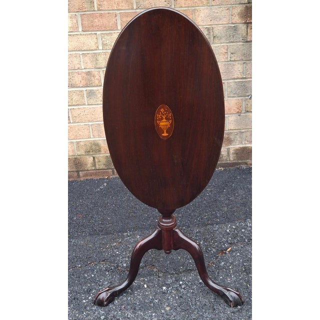 Early 20th Century Early 20th C George III Style Satinwood Inlaid Mahogany Oval Tilt Top Side Table For Sale - Image 5 of 8