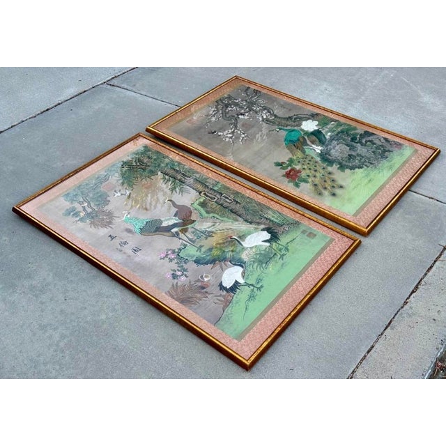 Chelsea House Pair of Monumental Hand-Painted Silk Paintings Chinoiserie For Sale - Image 14 of 18