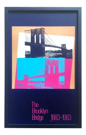 Andy Warhol Vintage 1983 Lithograph Print Framed Pop Art Poster " the Brooklyn Bridge 1883 - 1983 "