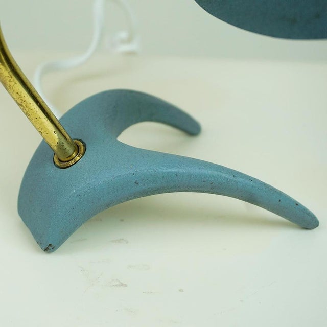 Mid-Century Blue and Brass Crowfoot Table Lamp from Cosack, Germany, 1950s For Sale - Image 4 of 11