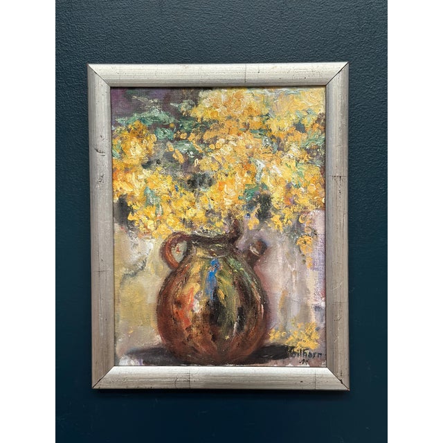 Monica Gilhorn, Vessel with Mimosa, 1950s, Oil on Canvas, Framed For Sale - Image 9 of 13