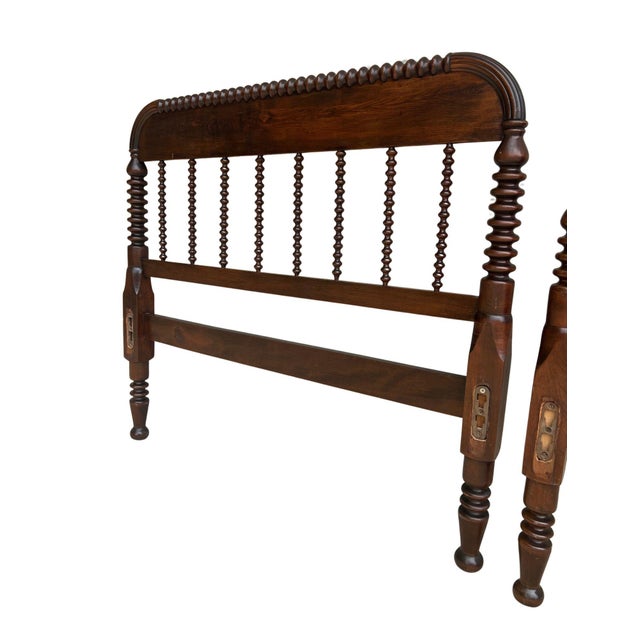 Mid 20th Century Antique Jenny Lind Spool & Spindle Matching Twin Headboard & Footboard For Sale - Image 5 of 16