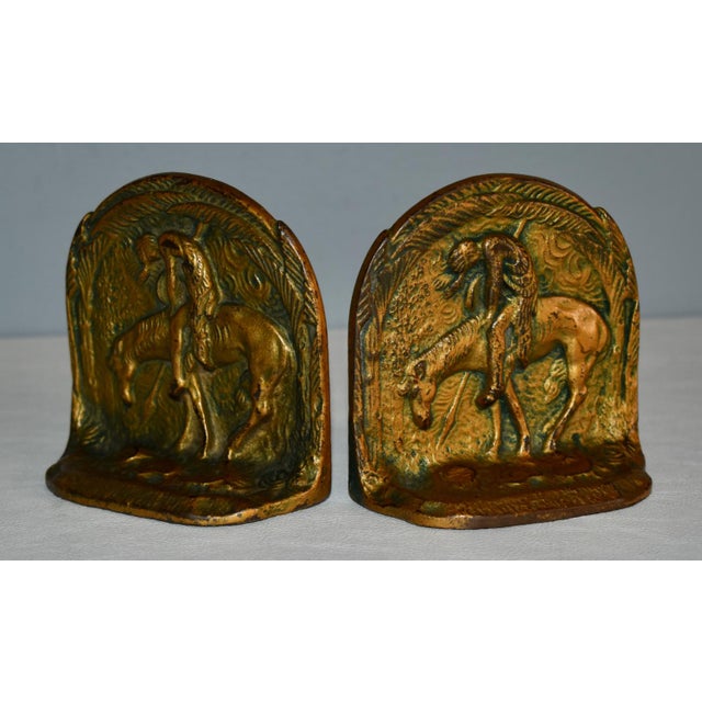 Bronze Vintage End of the Trail Cast Iron Bronze Finish Native American Metal Bookend For Sale - Image 8 of 13
