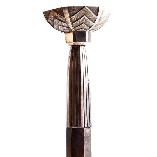 A large, heavy and imposing six-arm Art Deco chandelier. Crafted from high-quality materials – chiselled and silver-plated...