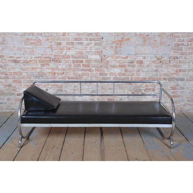 1930s Bauhaus Sofa in Chrome, Steel and Leather attributed to Robert Slezak, Czech, 1930s For Sale - Image 5 of 13